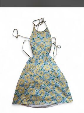 Zara Yellow and Blue Floral Halter Dress